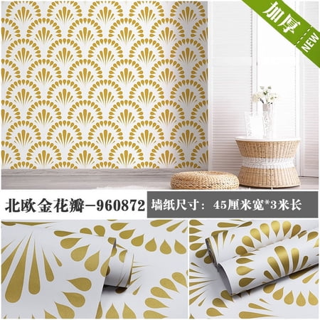 ERDOUY 3-meter thick PVC self-adhesive wall sticker with waterproof and moisture-proof modern minimalist gold geometric leaf pattern background wallpaper (gold petals)