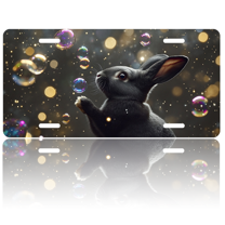 1 Pcs 2D Flat License Plate Covers & Frames, Black Rabbit Playing For Decorative Front, Waterproof For Decoration Aluminum License Plate Covers & Frames Cover For Men Women, 12" X 6"