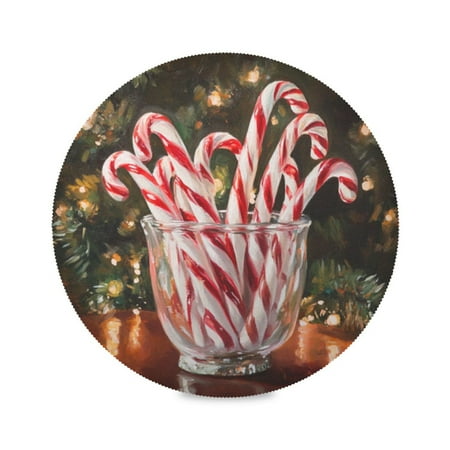 

Round Plate Mat 15.4x15.4 Inchesx6 Placemat Table Mat Kitchen Mat Coffee Mat Fabric Thick Strong Wear-Resistant Heat Resistance Christmas Candy Pictures