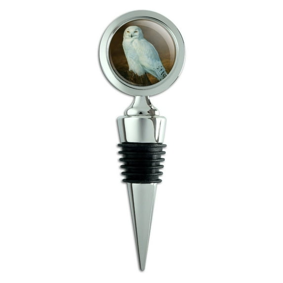 Snowy Arctic Owl on Tree Stump Wine Bottle Stopper