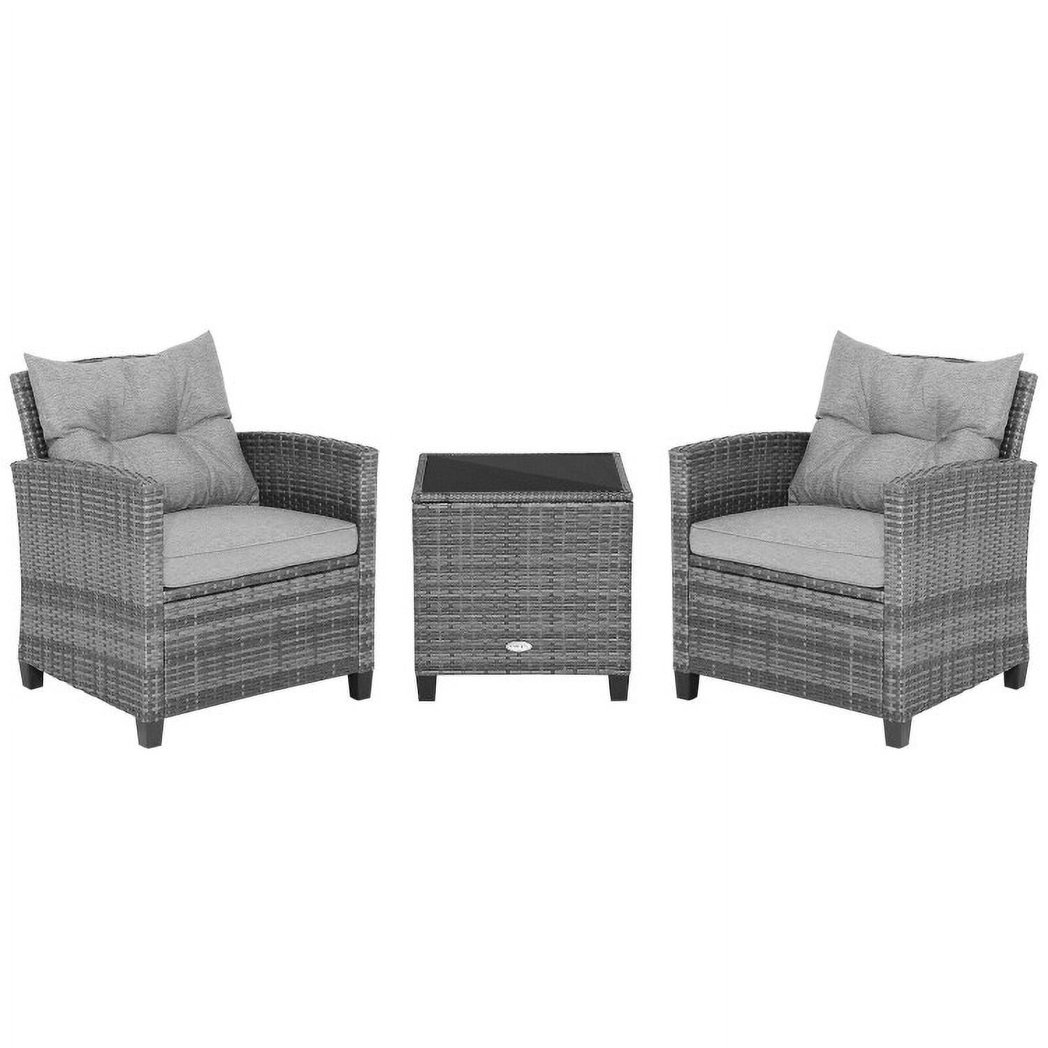 Aimee Lii 3 Pieces Outdoor Wicker Conversation Set with Tempered Glass Tabletop, Outdoor Patio Furniture, Gray