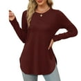 thumbnail image 2 of Women's T-Shirts Casual Long Sleeve Round Neck Side Split Basic Loose Tunic Tops for Everyday Wear, 2 of 7