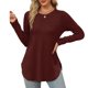 thumbnail image 2 of Túnica de manga larga con cuello redondo y abertura lateral para mujer - Camisa básica informal de corte holgado, 2 of 7