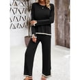 thumbnail image 2 of SWSMCLT Women's 2 Piece Outfits Dressy Long Sleeve Lounge Sets Knit Sweater Top Wide Leg Pants Holiday Casual Pant Suits Tracksuits Black Small, 2 of 5