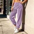 thumbnail image 4 of Women's High Waist Velvet Jogger Sweatpants, Ghalytn Drawstring Elastic Waist Soft Velour Casual Pants with Side Pockets, 4 of 7