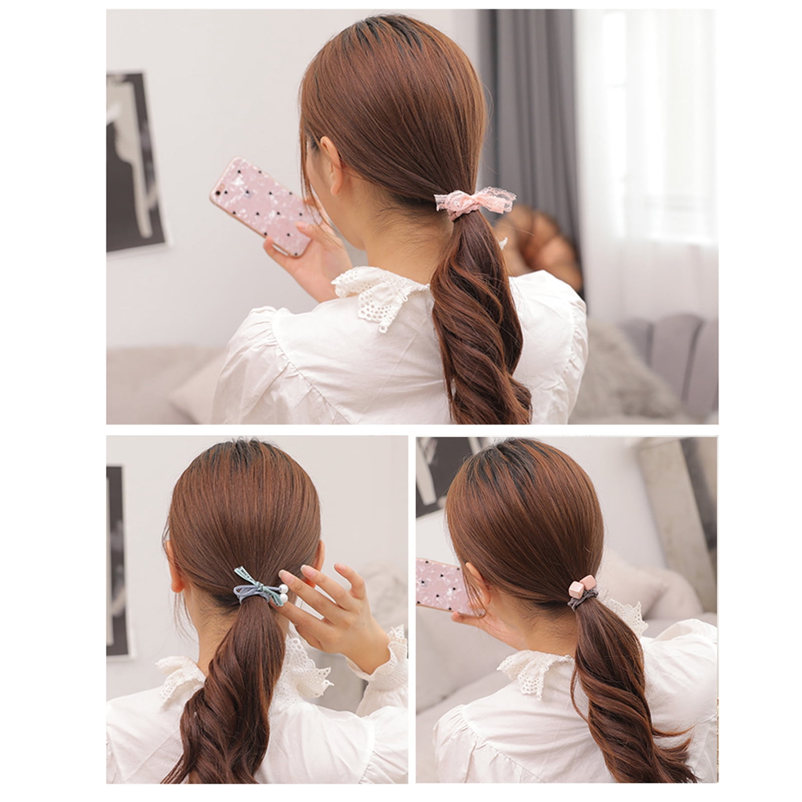 Yeacher 12PCS/Set Elastic Hair Bands Cute Elastic Hair Ties Pearl Bowknot Hair Ropes Ponytail Holders Hair Accessories