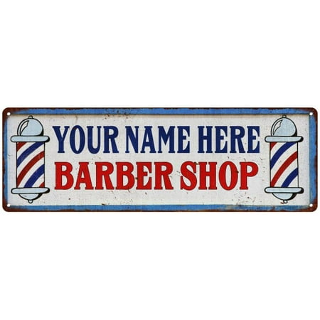 Your Name Barber Shop Hair Salon Personalized Metal Sign Retro 6x18 (Best Barber Shop Logos)