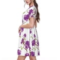 thumbnail image 2 of Picia Orchids Flowers Pattern Women's Short Sleeve Summer Dress Pleated Loose Swing Knee Length Short Sleeve Swing Dresses, 2 of 6