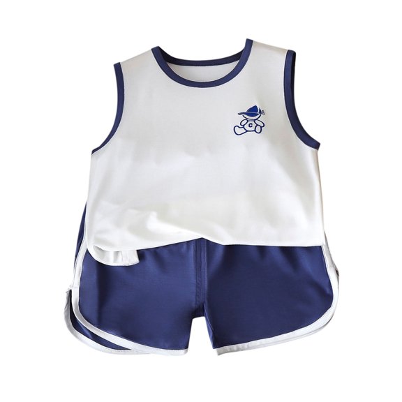 Hrsba Kids Summer 2 Piece Outfits Sets,Girl Casual Sleeveless Round Neck Shorts Printed Set Breathable Two Piece Set,Toddler Summer Round-Neck Tank Top Sets