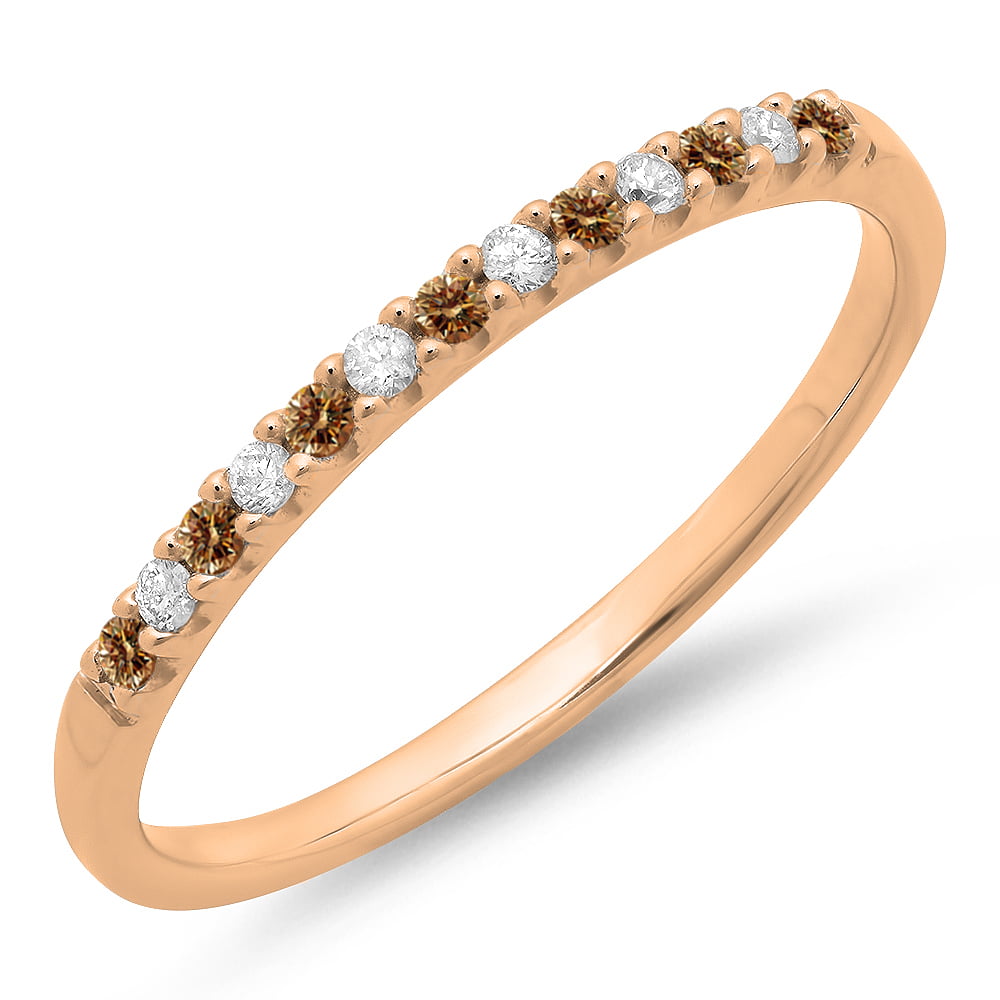 Rose Gold 14k Round Champagne Diamond Anniversary Wedding Stackable Band Dazzlingrock Collection 0.15 Carat Size 8 ctw