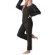 thumbnail image 4 of Conjunto de pijama para mujer INSPIRE CHIC, de punto waffle, de manga larga, 2 piezas, atuendo de sudadera, 2XL, negro, 4 of 6