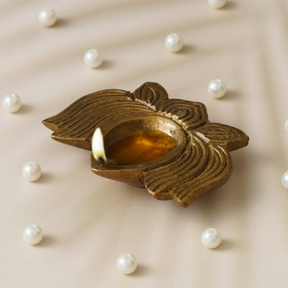 Traditional Golden Lotus Shaped Designer Brass Diya | Auspicious Decorative Diya For Home, Puja Room, Office, Temple Decor