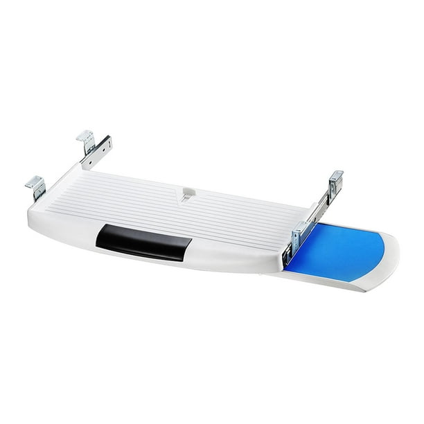 Bandeja para teclado debajo del escritorio, bandeja deslizante para teclado, riel deslizante silencioso extraíble Blanco