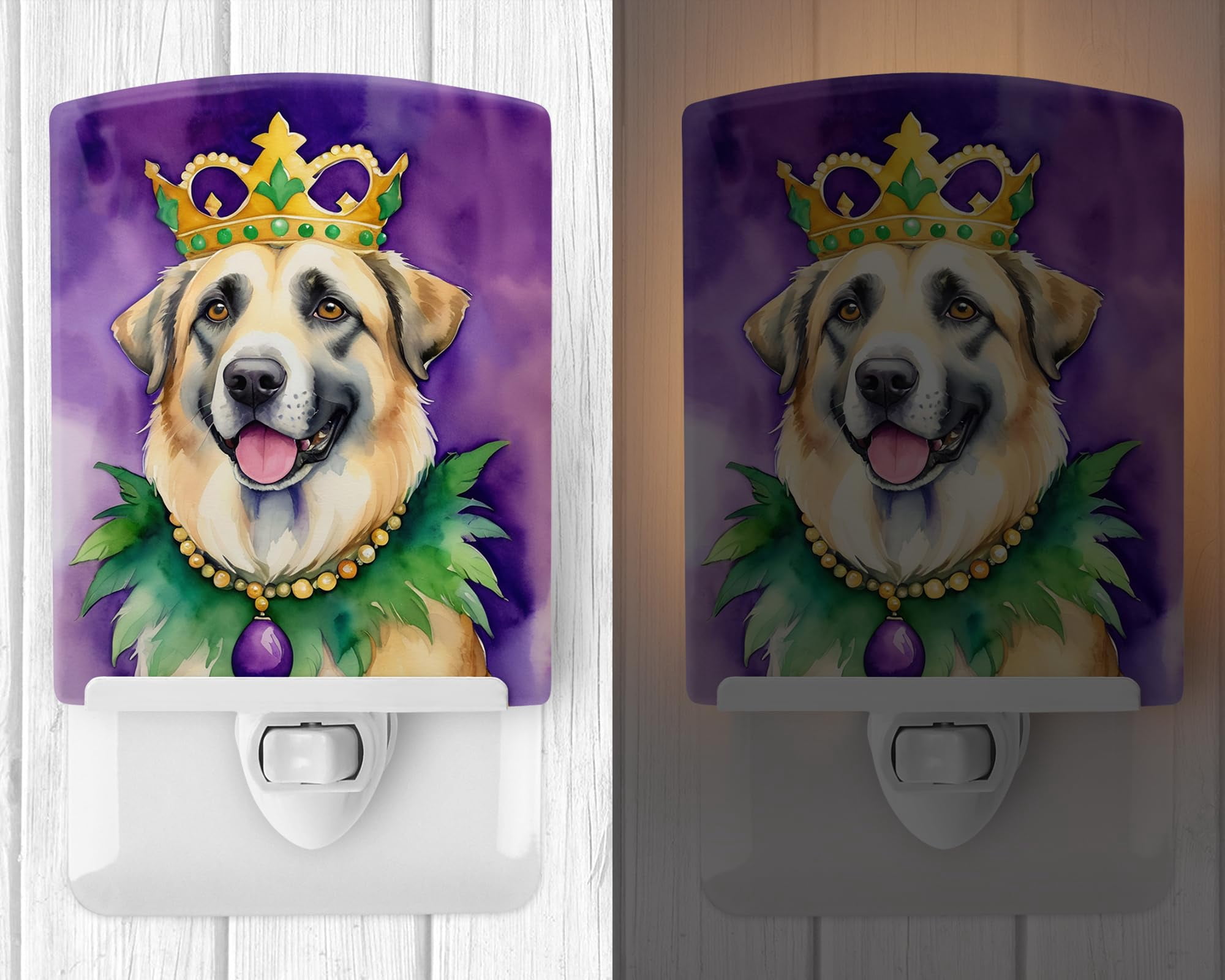 Anatolian Shepherd Dog King of Mardi Gras Ceramic Night Light 4 in x 6 in