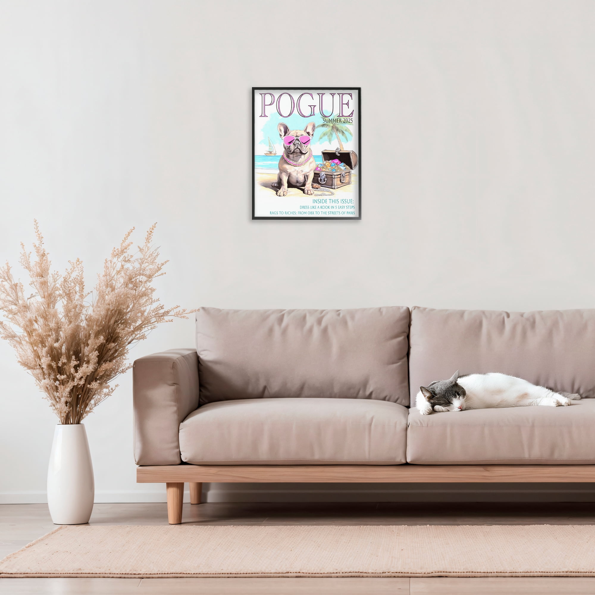 Stupell Industries Pogue Summer Dog Fashion Black Framed Giclee Art, design by Grotto Studios