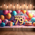 thumbnail image 7 of Happy 79th Birthday Celebration Banner Colorful Balloons Cake Confetti Backdrop Party Supplies Decorations Photography Props Background Birthday Party, 7 of 7