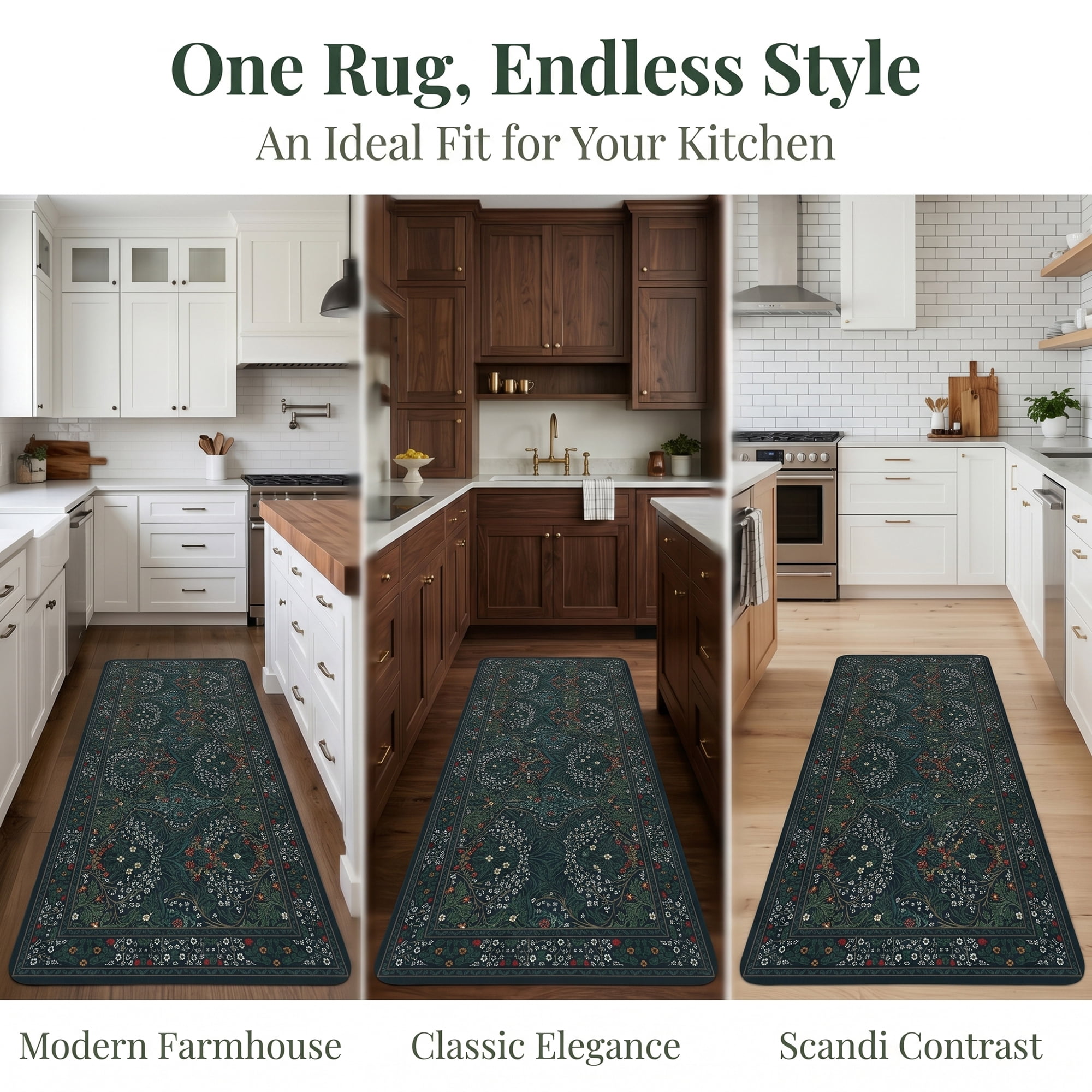 Unique Bargains 2Pcs Non-Slip Absorbent Runner Rug Set Dark Green 24" x 16" 47" x 16"