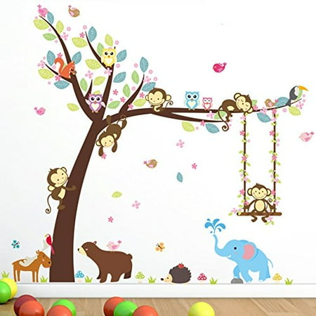 Dessin Anime Singe Hiboux Arbre Jungle Theme Animal Mur Art Autocollant Autocollant Decoration Murale Pour Salon Pepiniere Bebe Fille Garcon Enfants Chambre D Enfants Chambre Decor B Walmart Canada