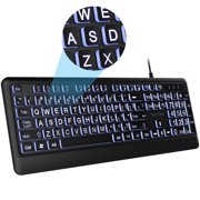 Delton KB20 Large Print Backlit Wired Keyboard, 4X Large Button Keyboard for Elderly or Visually Impaired, USB Wired Lighted Keyboard, 104 Keys Standard Keyboard, Compatible for PC/Laptop/iMac, Black