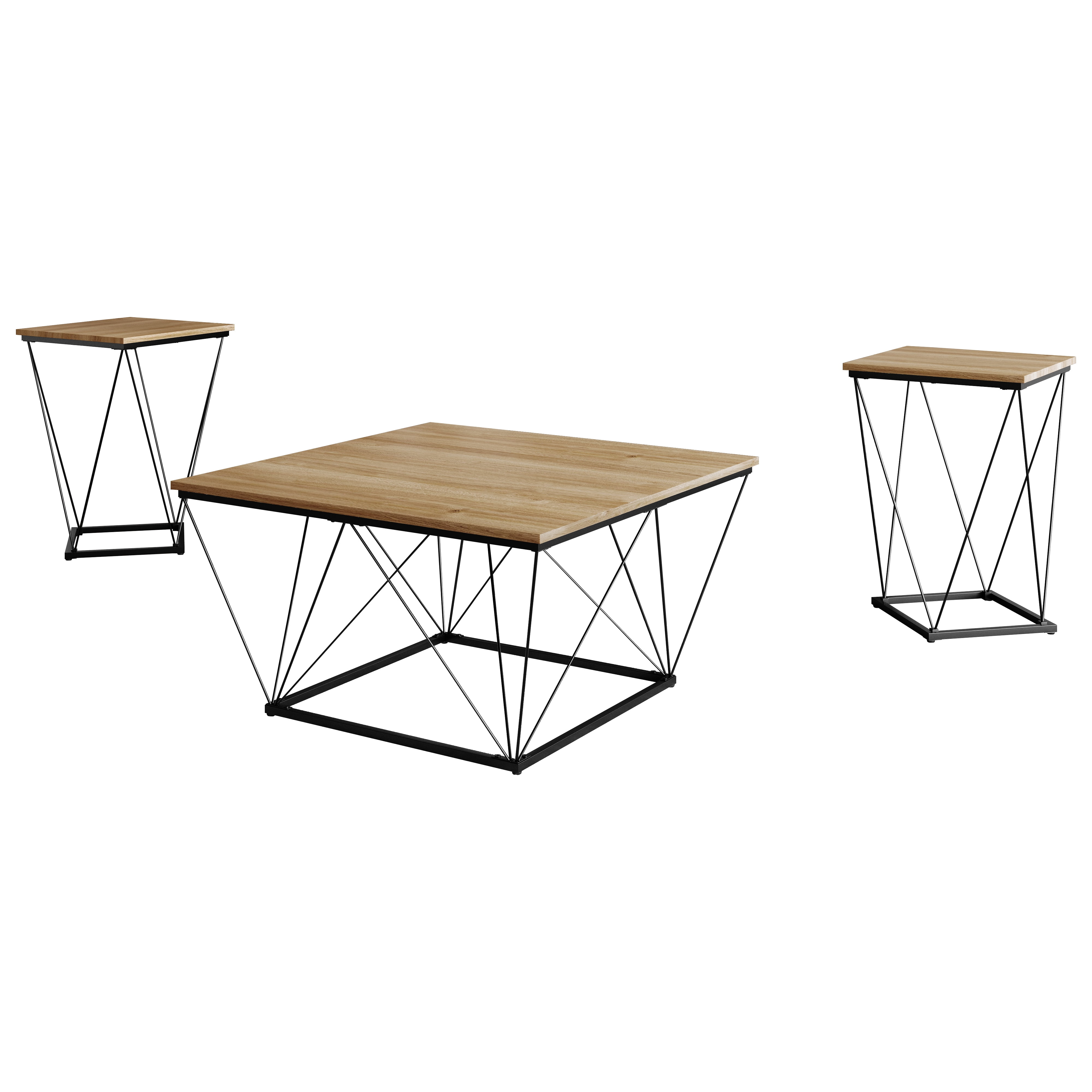 Castle Place Minimalist 3 Piece Coffee Table Set, Light Oak