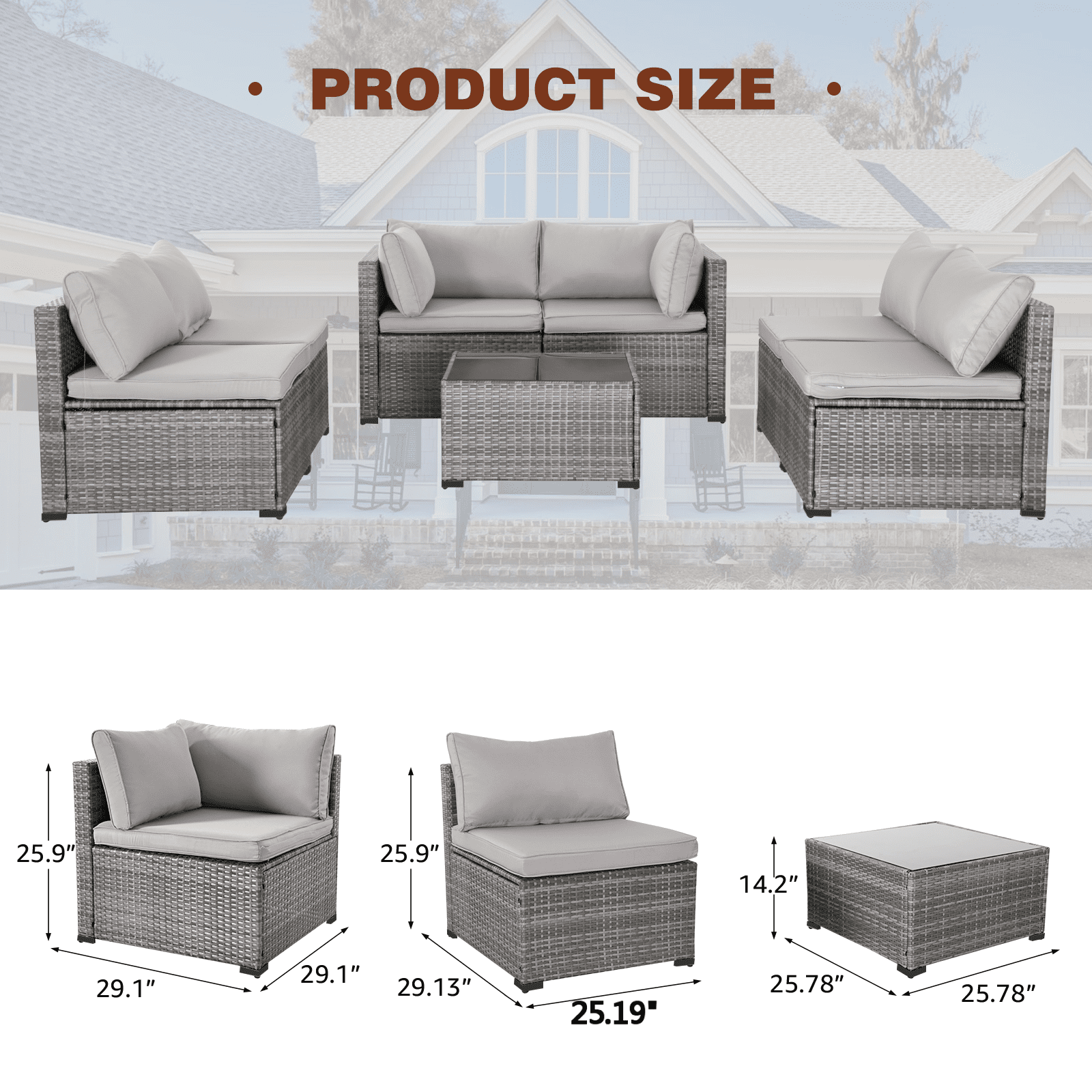 Howcool 7-Piece All-Weather Wicker Rattan Outdoor Patio Furniture Set,Modular Patio Conversation Furniture Set with Thick Cushions & Tempered Glass Table