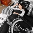 thumbnail image 4 of Homewish King and Queen Twin Bedding Sets 7-Piece for Teen, Cartoon Dragonfly Bedding Comforter Set, Black White Stripes Lines Reversible Sheet Sets, Lightweight Room Decor, 4 of 7