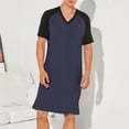 thumbnail image 2 of APEXFWDT Men's Big&Tall V-Neck Nightshirt Raglan Short Sleeve Sleepshirt Loose Fit Comfy Pajama Sleepwear,Dark Blue, 2 of 6