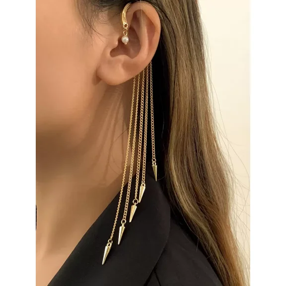 Studded Pearl Earrings - Non-Pierced Star's Zodiac Earrings: Gold Chain Studded Ear Clips