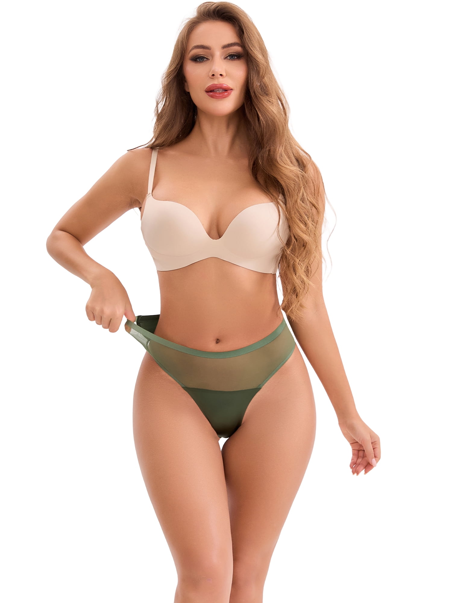 DARING DIVA Women's Ice Silk Mid Waisted Underwear Seamless Briefs M Green