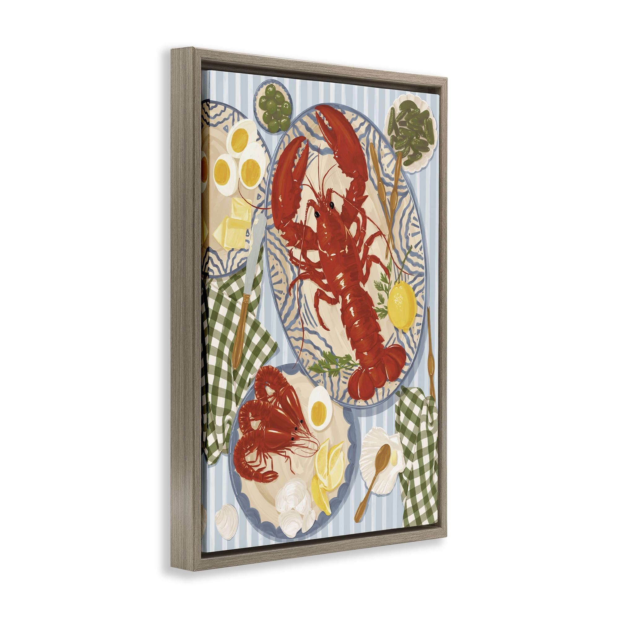 Stupell Industries Lobster For Lunch Platter Brown Framed Floater Canvas Wall Art, design by Vero Illustrates