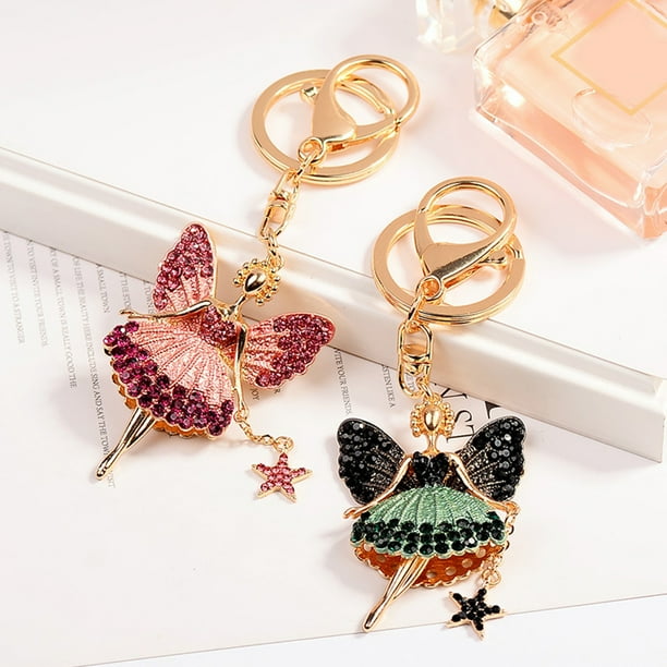 Pack of 2 Women Keychain Zinc Alloy Crystal Car Keys Delicate Key Chain Cute Delicate Keyrings Hanging Decoration Pendant Girls Teen Green