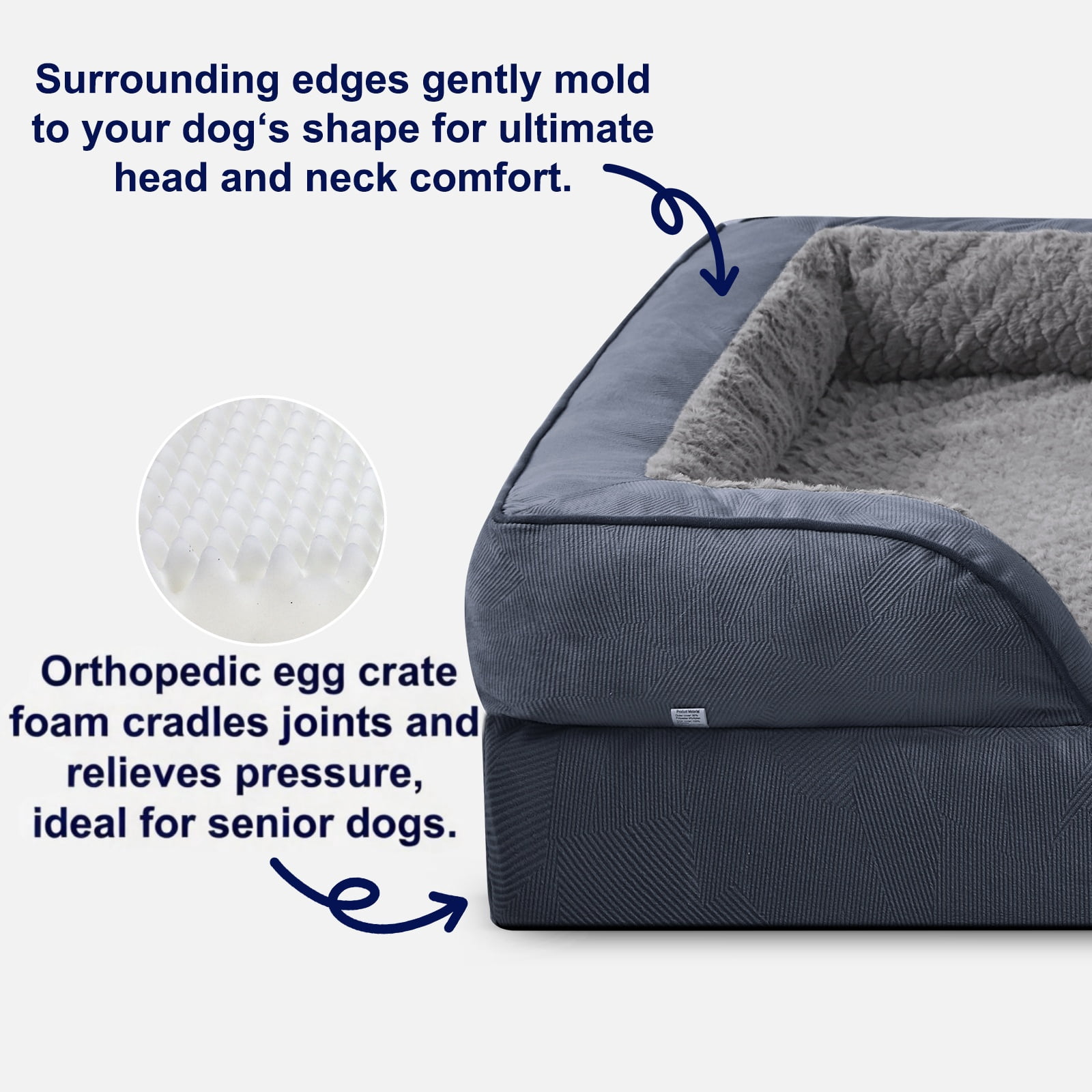 Large Orthopedic Dog Bed, Waterproof Dog Couch Bed with Removable Washable Cover, Large Dog Sofa Bed, Egg-crate Foam, Waterproof Lining, Nonskid Bottom, Gray, 35in