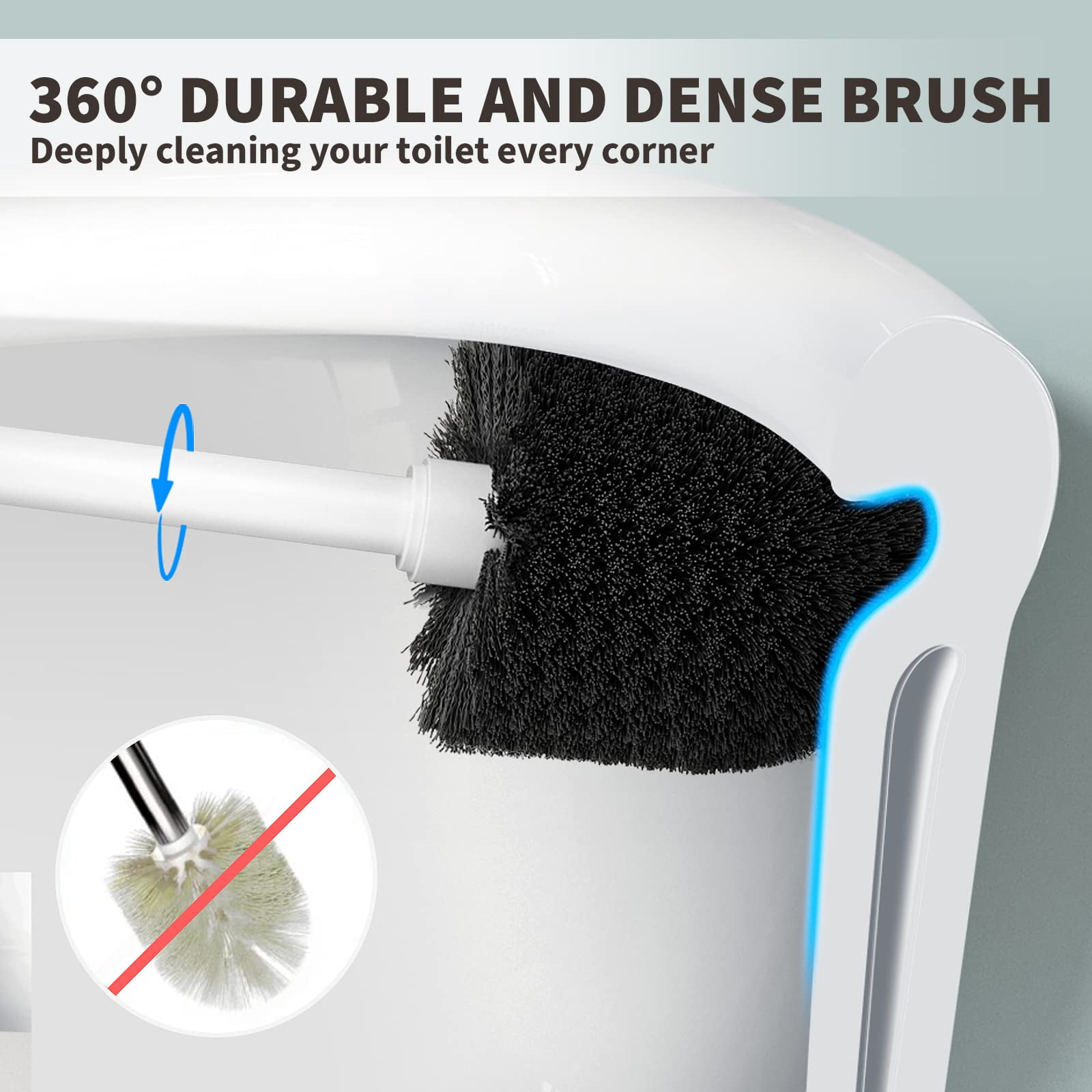 Toilet Bowl Brush with Extra Long Handle Durable Bristles Toilet Scrubber and Covered Holder for Toilet Brush Set for Bathroom Cleaning (White, 1 Set)