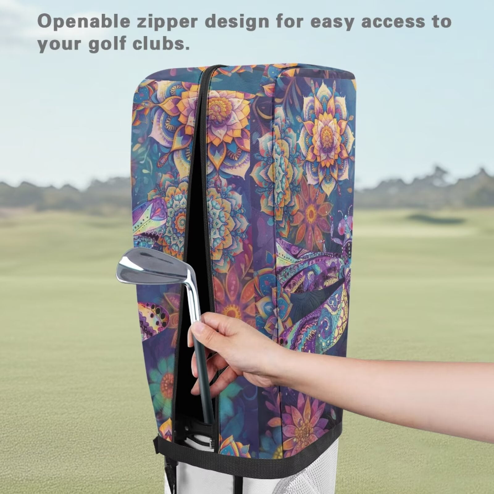 Chririnla Boho Mandala Dragonfly Golf Bag Dust Cape Club Protection Cape with Snap Button & Zipper Waterproof & Dustproof for All Weather