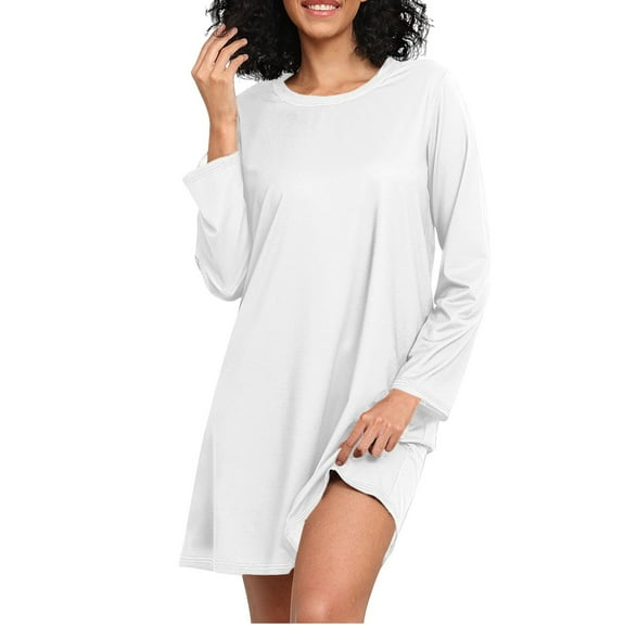joogoo White Women's Long Sleeve Nightgown Sleepwear L