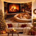 thumbnail image 3 of Sleeping Golden Retriever By Stone Fireplace In Warm Light, Cozy Rustic for Dog Owners, Detailed Artwork Christmas Gift, Tapestry Wall Hanging for Living Room and Bedroom, 3 of 7