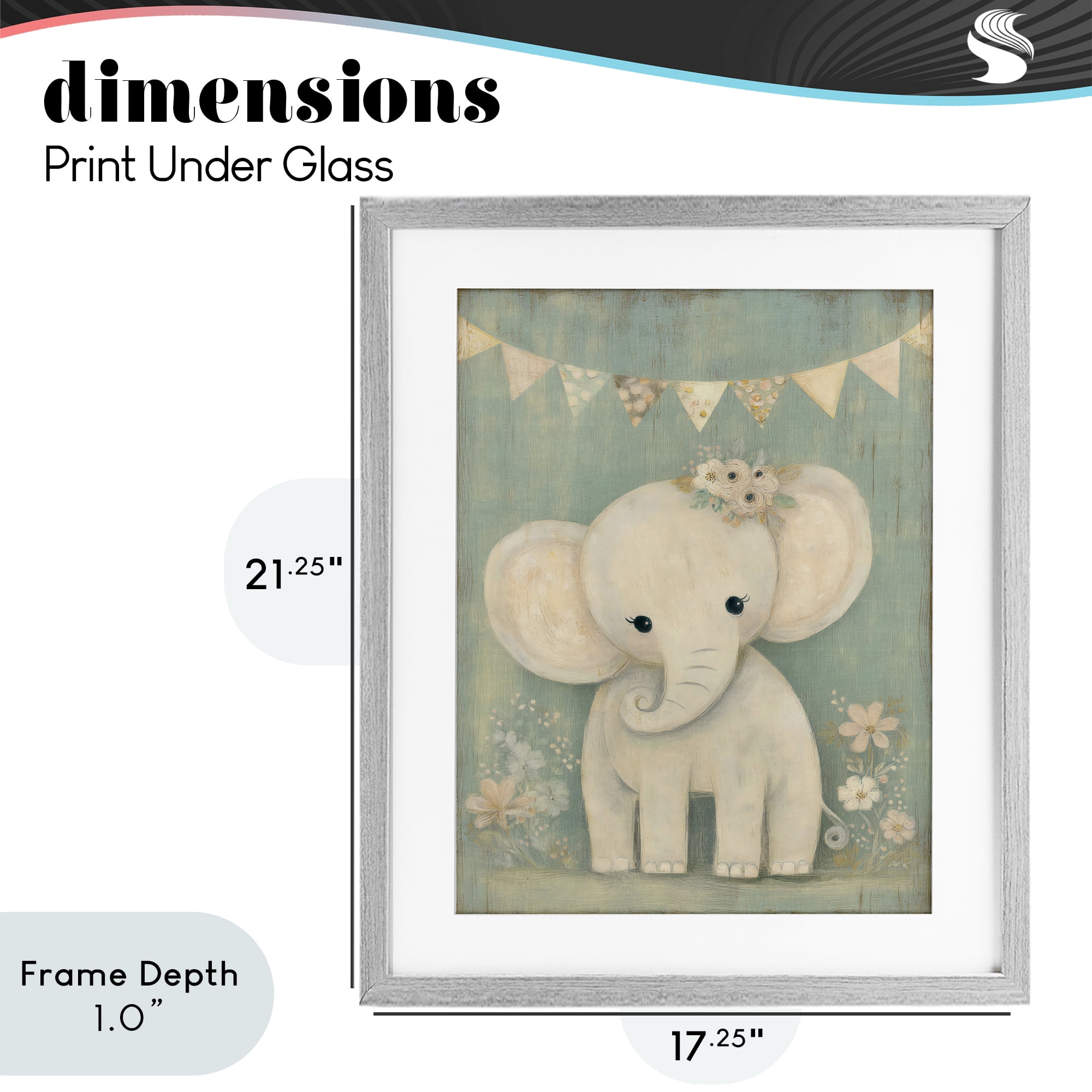 Stupell Industries Elephant with Overhead Banner Gray Framed Print Under Glass, design by Ink Drop Loft