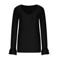 thumbnail image 4 of ATOYSOY Outwear Solid Color Pullover V Neck Shirts Fall Winter Loose Blouse for Women Casual Dress Sweatshirts Long Sleeve Tops Trendy Black L, 4 of 6