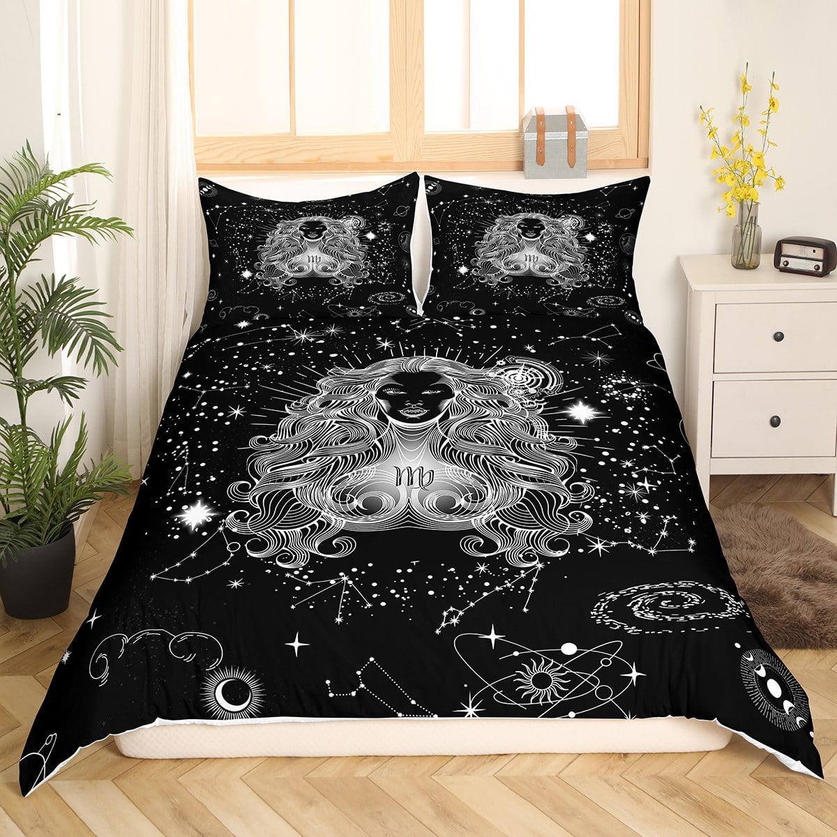 YST Virgo Bedding Sets Full Black White Constellations Comforter Cover