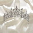 thumbnail image 3 of Tiara Queen Crown Shiny Rhinestone Decor Symmetric Bride Princess Style Stainless Anti-slip Stainless High-end Luxurious Prom Banquet Party Photo Prop Crown, 3 of 10