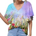 thumbnail image 1 of Camiseta de manga corta suelta con cuello en V y estampado informal a la moda de verano para mujer Pompotops hkajfhjk471240, 1 of 5