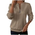 thumbnail image 3 of Dazajoo Womens Casual Half Zip Sweatshirts Twist Front Long Sleeve Sweatshirt High Neck Loose Fit Solid Color Pullover Tops,Khaki,L, 3 of 8