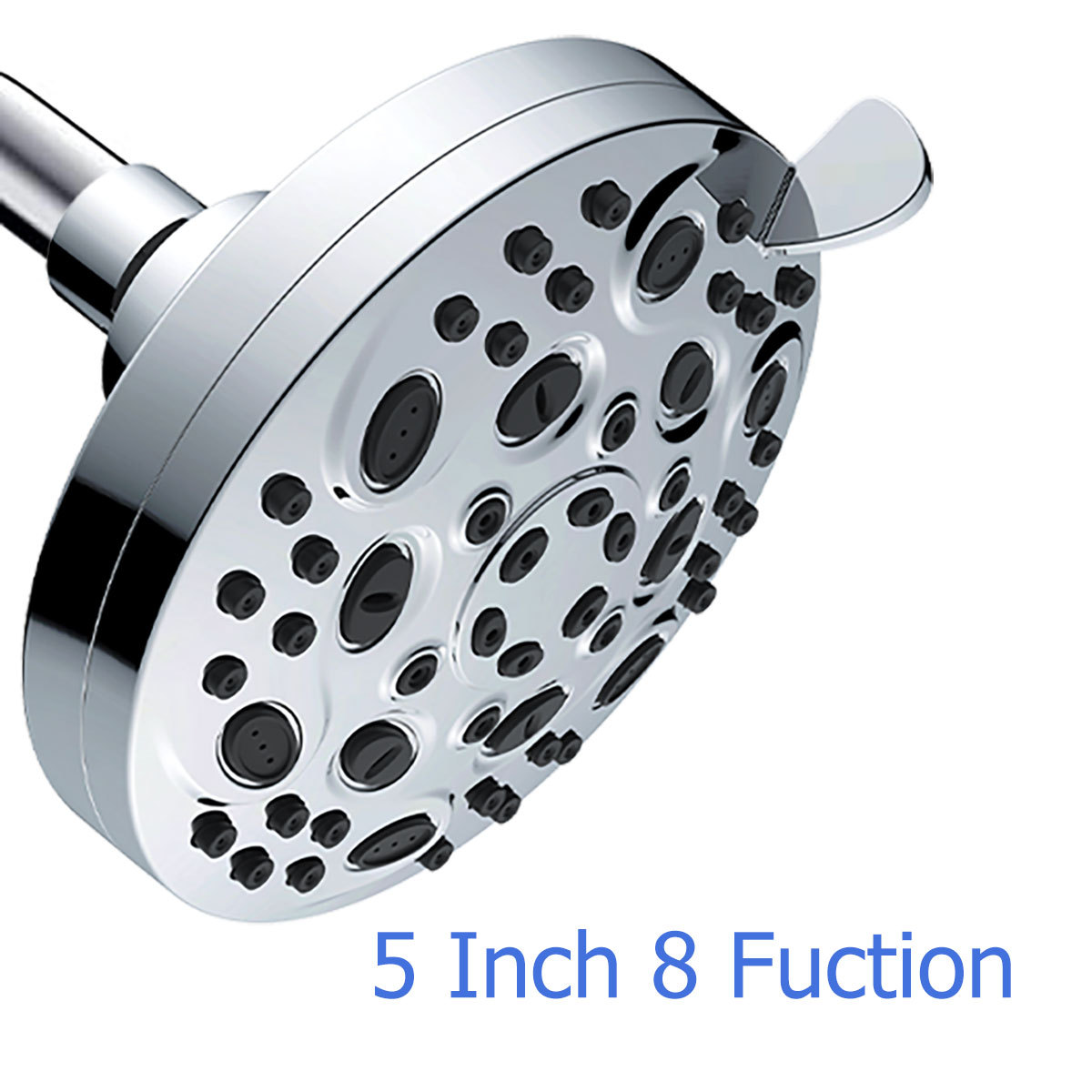 High Pressure Shower Head 5" Rain Fixed Showerhead 8-Spray Setting with Adjustable Brass Swivel Ball Joint - Excellent Replacement for Your Bath Shower Head