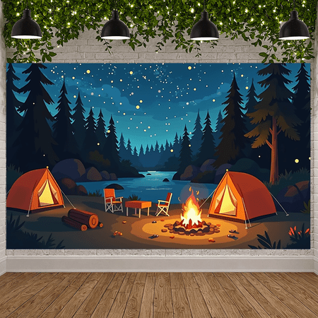 Outdoor Adventure Camp Banner Starry Night Scene Tent for Camping Event Decoration Family Gathering