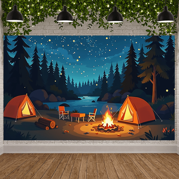 Outdoor Adventure Camp Banner Starry Night Scene Tent for Camping Event Decoration Family Gathering