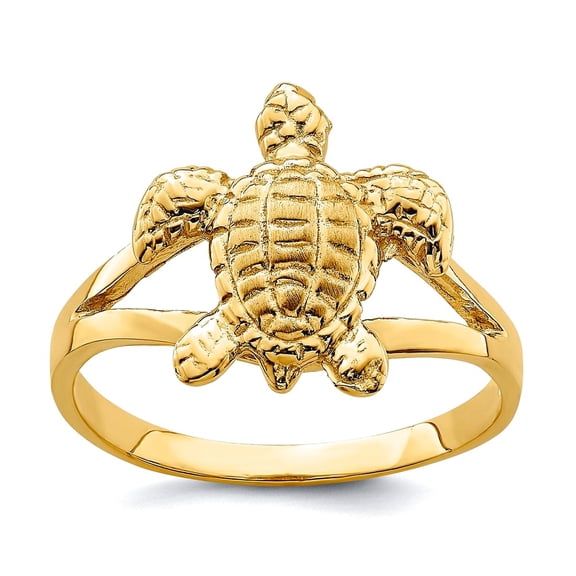 14k Gold Sea Turtle Ring Textured Size 7 Ring for Women - 3.3 Grams