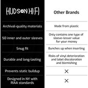 Hudson Hi-Fi 50 ct. Inner Sleeves for Vinyl Records & 50 ct. Vinyl Outer Sleeves - 100 Vinyl Sleeves for Records, Clear Outer & Inner Sleeves for Vinyl Records