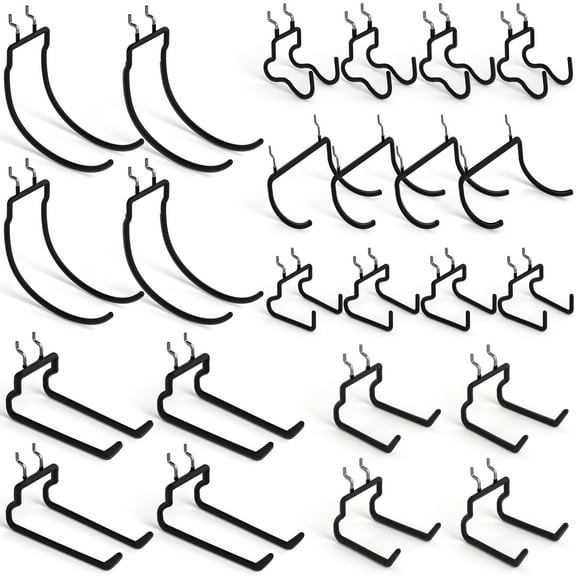 INCLY 24 Pack Heavy Duty 1/4 Inch Pegboard Hooks, Large Black Pegboard Drill Holder Tool Utility Hook, Double Peg Board Hooks Accessories for Hanging Power Tools, Drill, Workbench, Garage