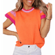 thumbnail image 1 of Suéter Ligero de Punto Holgado con Cuello Redondo Informal de Corta de Verano para Mujer. Color Naranja XL, 1 of 7