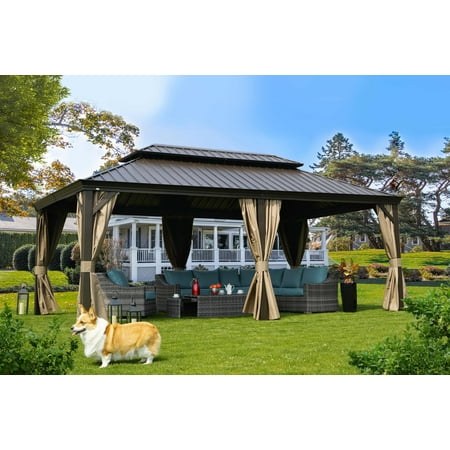 Kozyard Alexander Hardtop 12 ft. W x 20 ft. D Aluminum Hardtop Gazebo ( Brown )